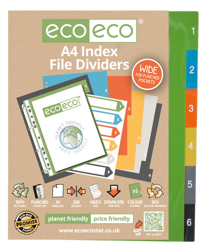 Numbered 1-6 A4 Wide Index File Dividers | Recycled | Eco Eco