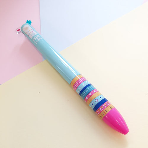 No Prob-llama |  Click Clack 2 Colour Pen | Pink & Light Blue ink