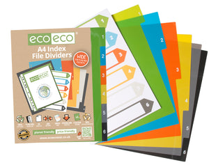 Numbered 1-6 A4 Wide Index File Dividers | Recycled | Eco Eco