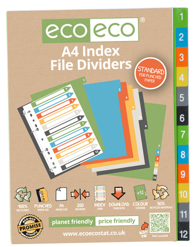 Numbered 1-12 A4 Index File Dividers | Recycled | Eco Eco