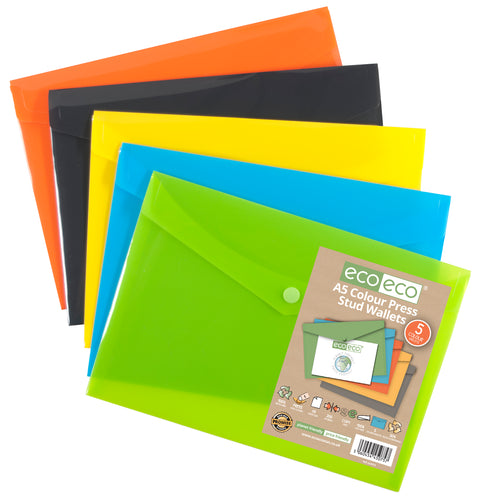 Pack of 5 A6 Colour Press Stud Wallets | Recycled | Eco Eco