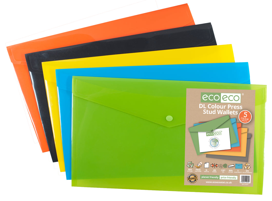 Pack of 5 DL Colour Press Stud Wallets | Recycled | Eco Eco