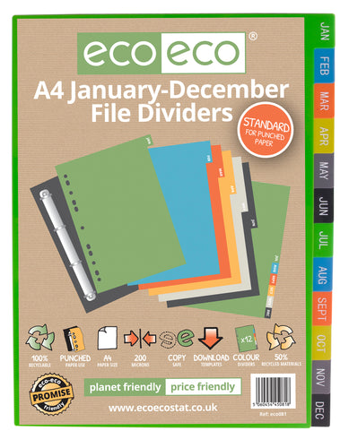 Jan-Dec A4 Index File Dividers | Recycled | Eco Eco