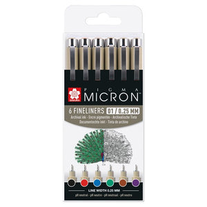Set of 6 Coloured Fineliners | Pigma Micron