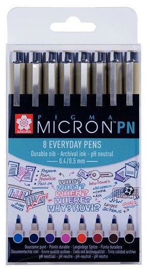 Set of 8 Coloured Fineliners | Pigma PN Micron